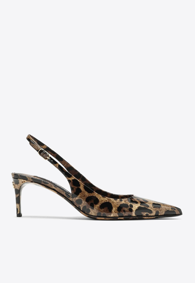 Shop Dolce & Gabbana 60 Animal-printed Leather Slingback Pumps In Multicolor