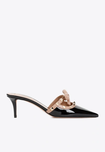 Shop Valentino 60 Rockstud Leather Mules In Black