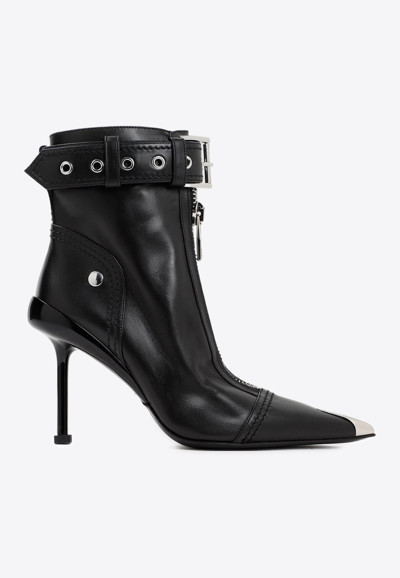 Shop Alexander Mcqueen 90 Leather Ankle Boots In Black