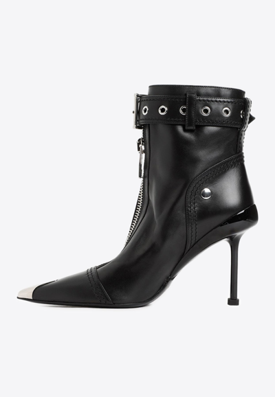 Shop Alexander Mcqueen 90 Leather Ankle Boots In Black