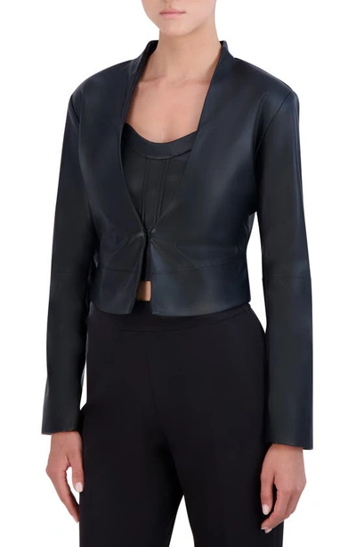 Shop Bcbg New York Crop Faux Leather Jacket In Onyx