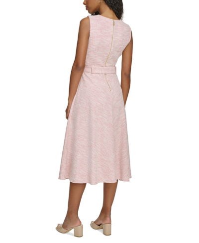 Shop Calvin Klein Women's Jewel-neck Sleeveless Belted Tweed Midi Dress In Blossom