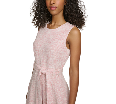 Shop Calvin Klein Women's Jewel-neck Sleeveless Belted Tweed Midi Dress In Blossom