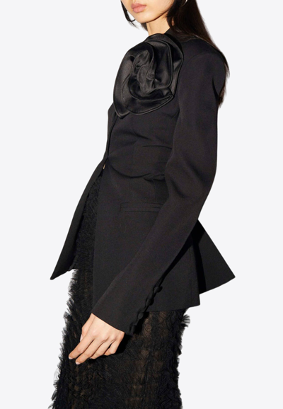 Shop Huishan Zhang Andrew Flower Applique Wool Blazer In Black
