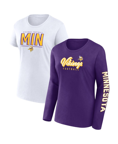 Shop Fanatics Women's  Purple, White Minnesota Vikings Two-pack Combo Cheerleaderâ T-shirt Set In Purple,white