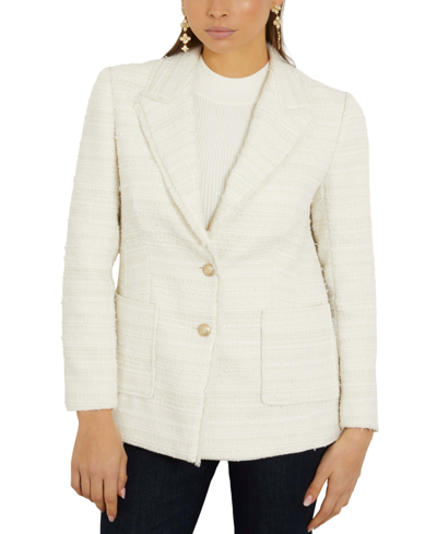 Shop Guess Women's Tosca Tweed Two-button Blazer In White Boucle Combo