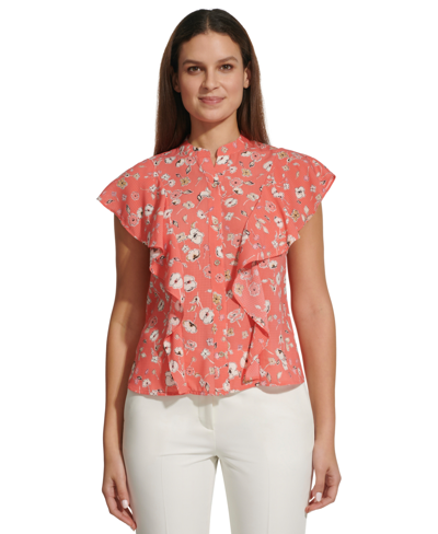 Shop Tommy Hilfiger Women's Floral-print Ruffled Blouse In Sherbet Multi