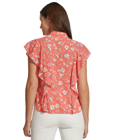 Shop Tommy Hilfiger Women's Floral-print Ruffled Blouse In Sherbet Multi