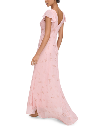 Shop Calvin Klein Women's V-neck Flutter-sleeve Maxi Dress In Silver Pink Multi