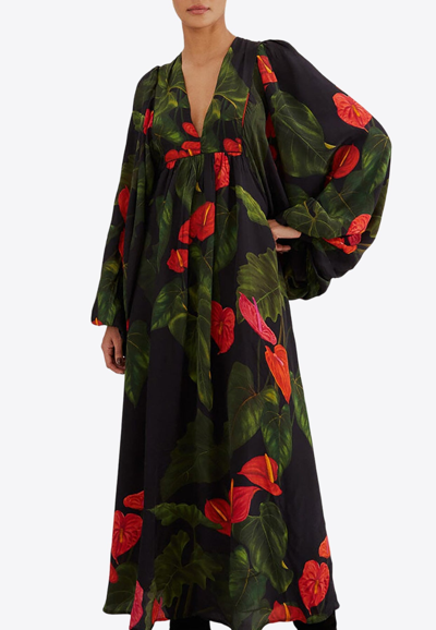Shop Farm Rio Anthurium Long-sleeved Maxi Dress In Multicolor