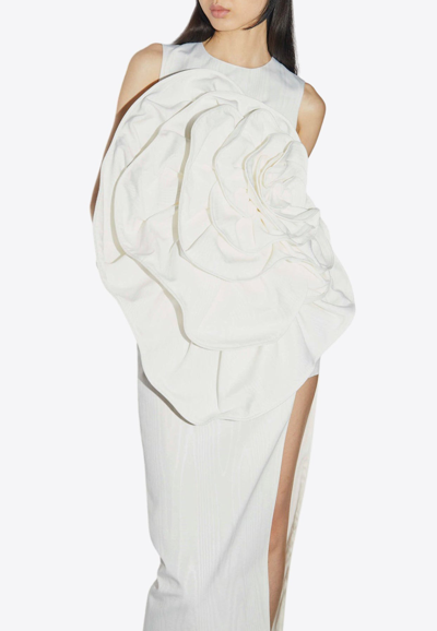 Shop Huishan Zhang Aphrodite Floral-appliqué Midi Dress In White