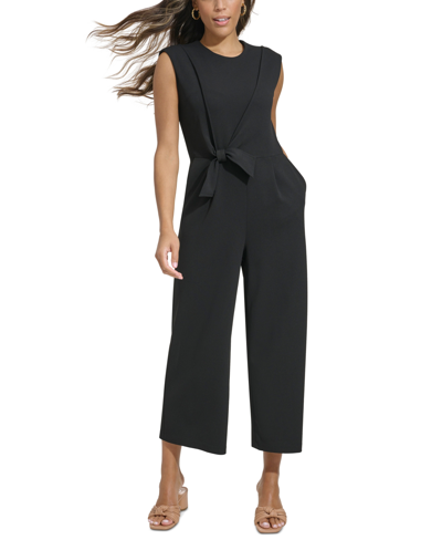Shop Calvin Klein Women's Tie-waist Sleeveless Jumpsuit In Black