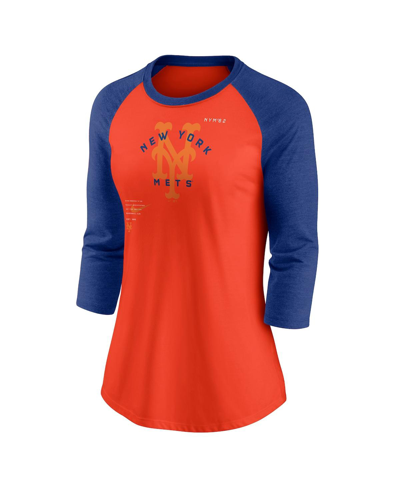 Shop Nike Women's  Orange, Royal New York Mets Next Up Tri-blend Raglan 3/4-sleeve T-shirt In Orange,royal