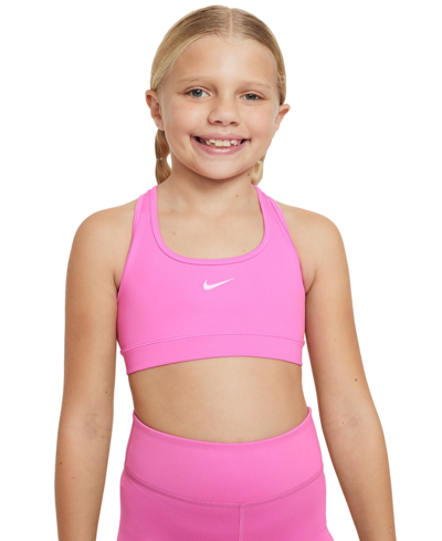Shop Nike Big Girls Swoosh Sports Bra In Playful Pink