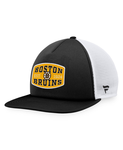 Fanatics Men's  Black, White Boston Bruins Foam Front Patch Trucker Snapback Hat In Black,white