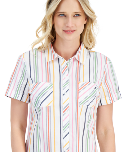 Shop Nautica Women's Getaway Striped Button-down Camp Shirt In White