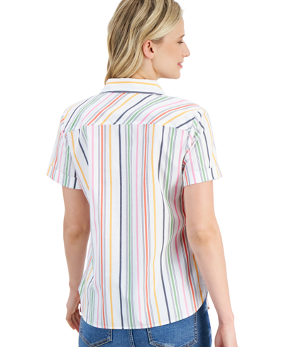 Shop Nautica Women's Getaway Striped Button-down Camp Shirt In White