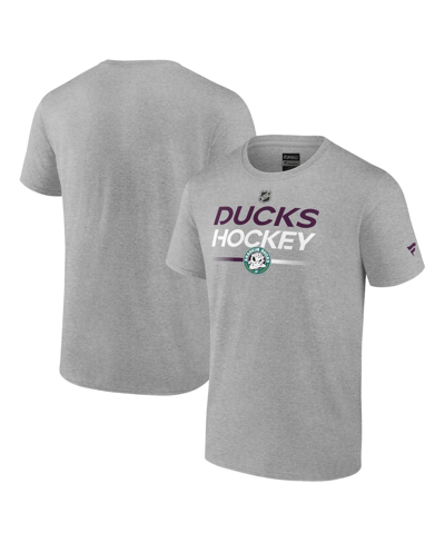 Shop Fanatics Men's  Heather Gray Anaheim Ducks Authentic Pro Wordmark Alternate Logo T-shirt