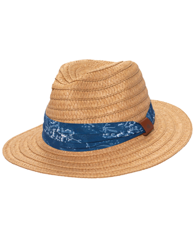 Shop Lauren Ralph Lauren Fedora With Fabric Band And Leather Logo Tab In Natural,blue Floral