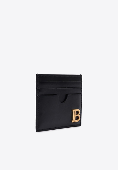 Shop Balmain B-buzz Calf Leather Cardholder In Black
