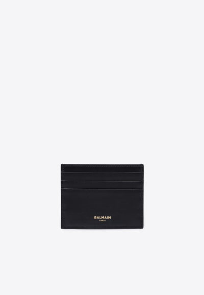 Shop Balmain B-buzz Calf Leather Cardholder In Black
