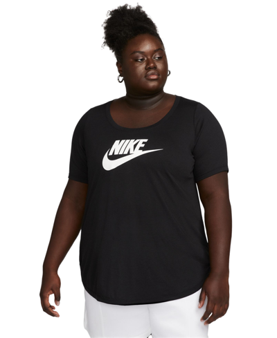 Shop Nike Plus Size Sportswear Essential Curved-hem Tunic Top In Black,white