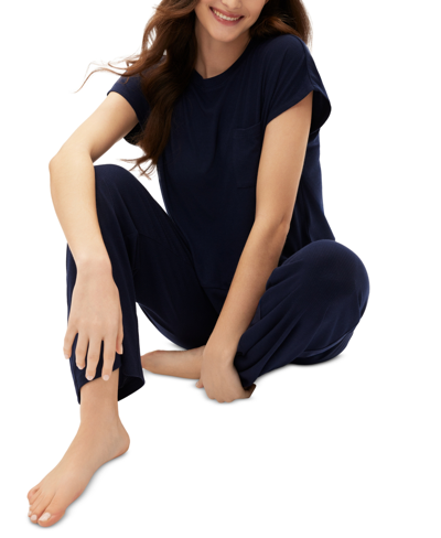 Shop Gap Body Women's Ribbed Drawstring Pajama Pants In Navy Uniform