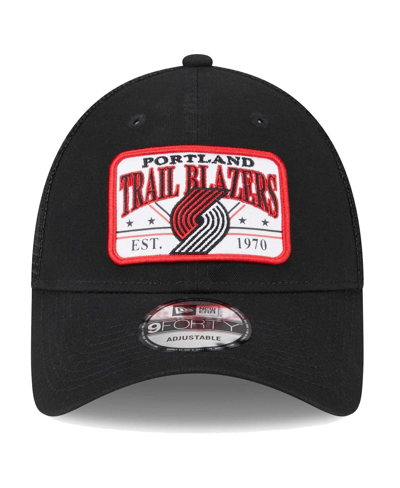 New Era Black Portland Trail Blazers Plate Oversized Patch Trucker 9forty Adjustable Hat In Black