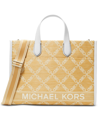 Shop Michael Kors Michael  Gigi Logo Large Grab Tote In Natural,optic White