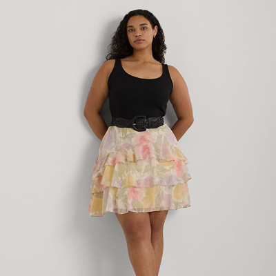 Shop Lauren Woman Floral Crinkle Georgette Tiered Skirt In Cream Multi