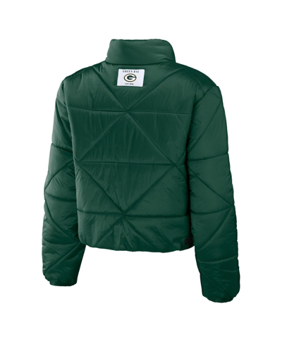 Wear By Erin Andrews Green Green Bay Packers Cropped Puffer Full-zip Jacket In Green