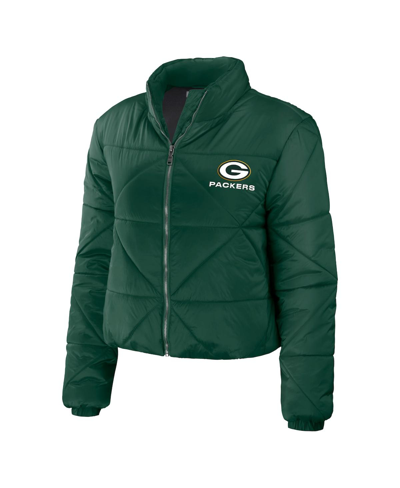 Wear By Erin Andrews Green Green Bay Packers Cropped Puffer Full-zip Jacket In Green