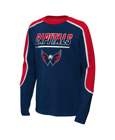 Shop Outerstuff Big Boys Navy, Red Washington Capitals Pro Assist Long Sleeve T-shirt In Navy,red