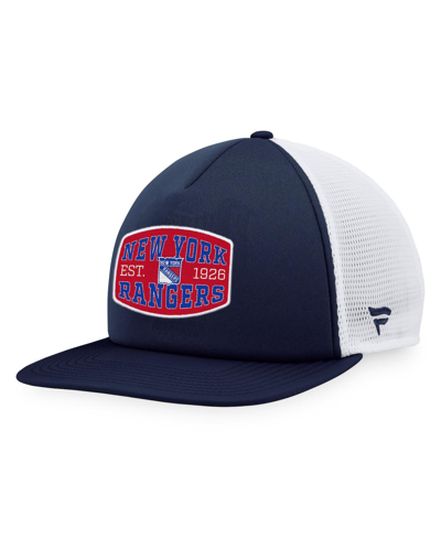Shop Fanatics Men's  Navy, White New York Rangers Foam Front Patch Trucker Snapback Hat In Navy,white