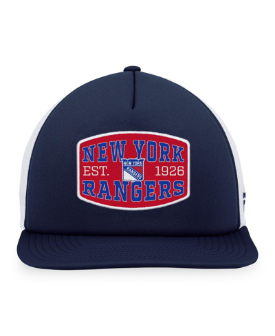 Fanatics Branded Navy/white New York Rangers Foam Front Patch Trucker Snapback Hat In Navy,white