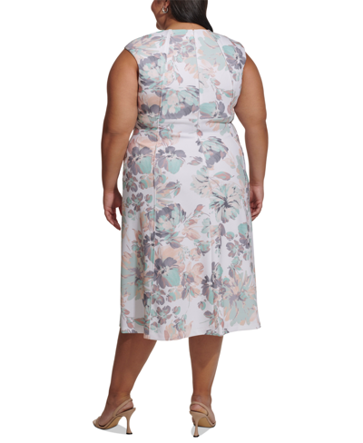 Shop Calvin Klein Plus Size Sleeveless Printed Midi Dress In Seaspray Multi