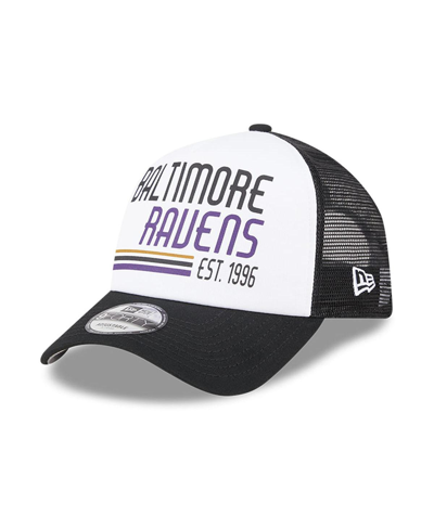 Shop New Era Men's  White, Black Baltimore Ravens Stacked A-frame Trucker 9forty Adjustable Hat In White,black