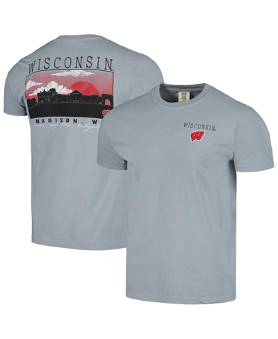 Shop Image One Men's Gray Wisconsin Badgers Campus Scene Comfort Colors T-shirt