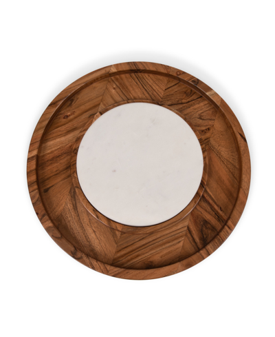 Shop Toscana Isla Appetizer Serving Tray With Marble Cheeseboard Insert In Acacia Wood With Marble
