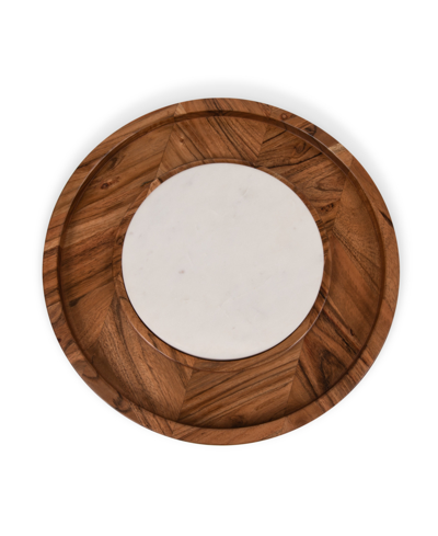 Toscana Isla Appetizer Serving Tray With Marble Cheeseboard Insert In Acacia Wood With Marble
