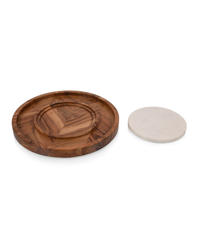 Toscana Isla Appetizer Serving Tray With Marble Cheeseboard Insert In Acacia Wood With Marble