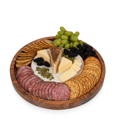 Toscana Isla Appetizer Serving Tray With Marble Cheeseboard Insert In Acacia Wood With Marble