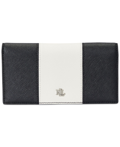 Shop Lauren Ralph Lauren Crosshatch Leather Slim Wallet In Black,white