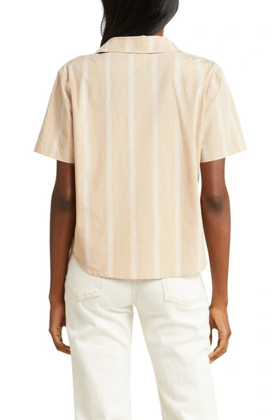Shop Brixton Sidney Stripe Short Sleeve Cotton Button-up Shirt In Sesame