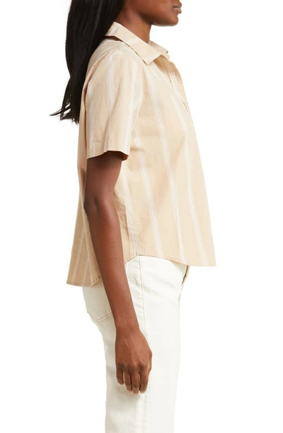Brixton Sidney Stripe Short Sleeve Cotton Button-up Shirt In Sesame
