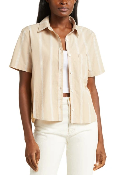 Brixton Sidney Stripe Short Sleeve Cotton Button-up Shirt In Sesame