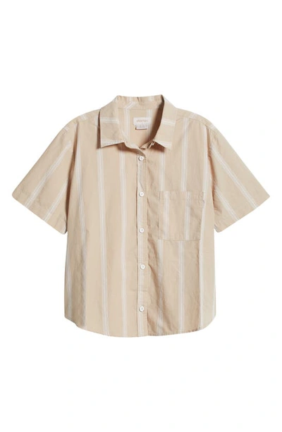 Shop Brixton Sidney Stripe Short Sleeve Cotton Button-up Shirt In Sesame