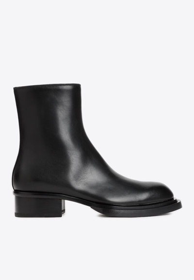 Shop Alexander Mcqueen Calf Leather Ankle Boots In Black