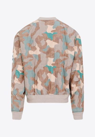 Acne Studios Beige Camouflage Print Bomber Jacket For Men In Multicolor