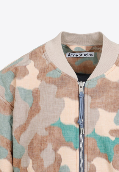 Acne Studios Beige Camouflage Print Bomber Jacket For Men In Multicolor